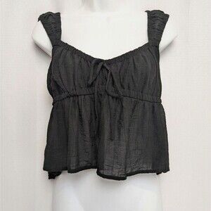 Lotus & Lavender Black Smocked Babydoll Tank Top Size XL Milkmaid Whimsygoth Y2K